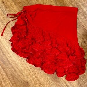 Red Ruffled Asymmetrical Skirt for Dance